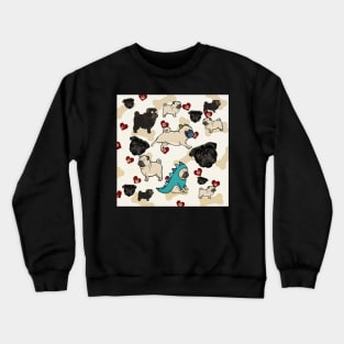 Pug Lover Design, Cute Pugs with Hearts & Paw Prints I Love Pugs Crewneck Sweatshirt